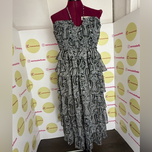 Shop Neighbor Black Smocked Tiered Halter Midi Dress - Picture 1 of 10